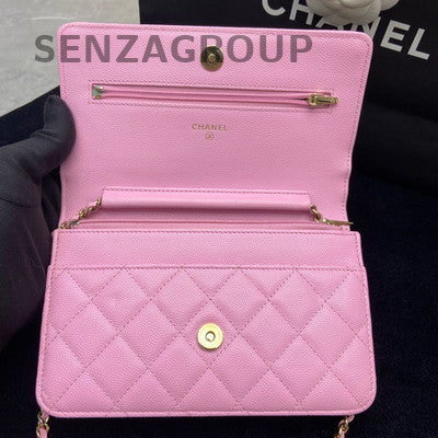 Chanel 22P WOC Calfskin Gold Hardware Pink Chain Crossbody Bag