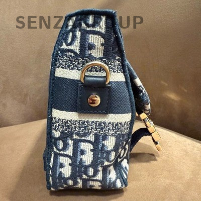 Dior Camp Oblique 2Way Shoulder Crossbody Bag Blue Gold Women