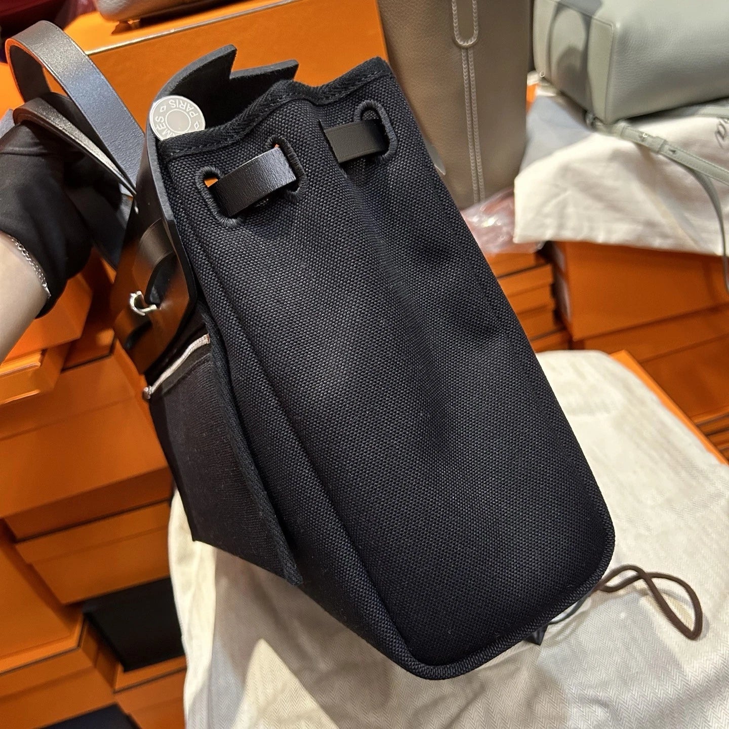 Excellent Condition Hermes Herbag31 Canvas Black Handbag Crossbody Silver HW
