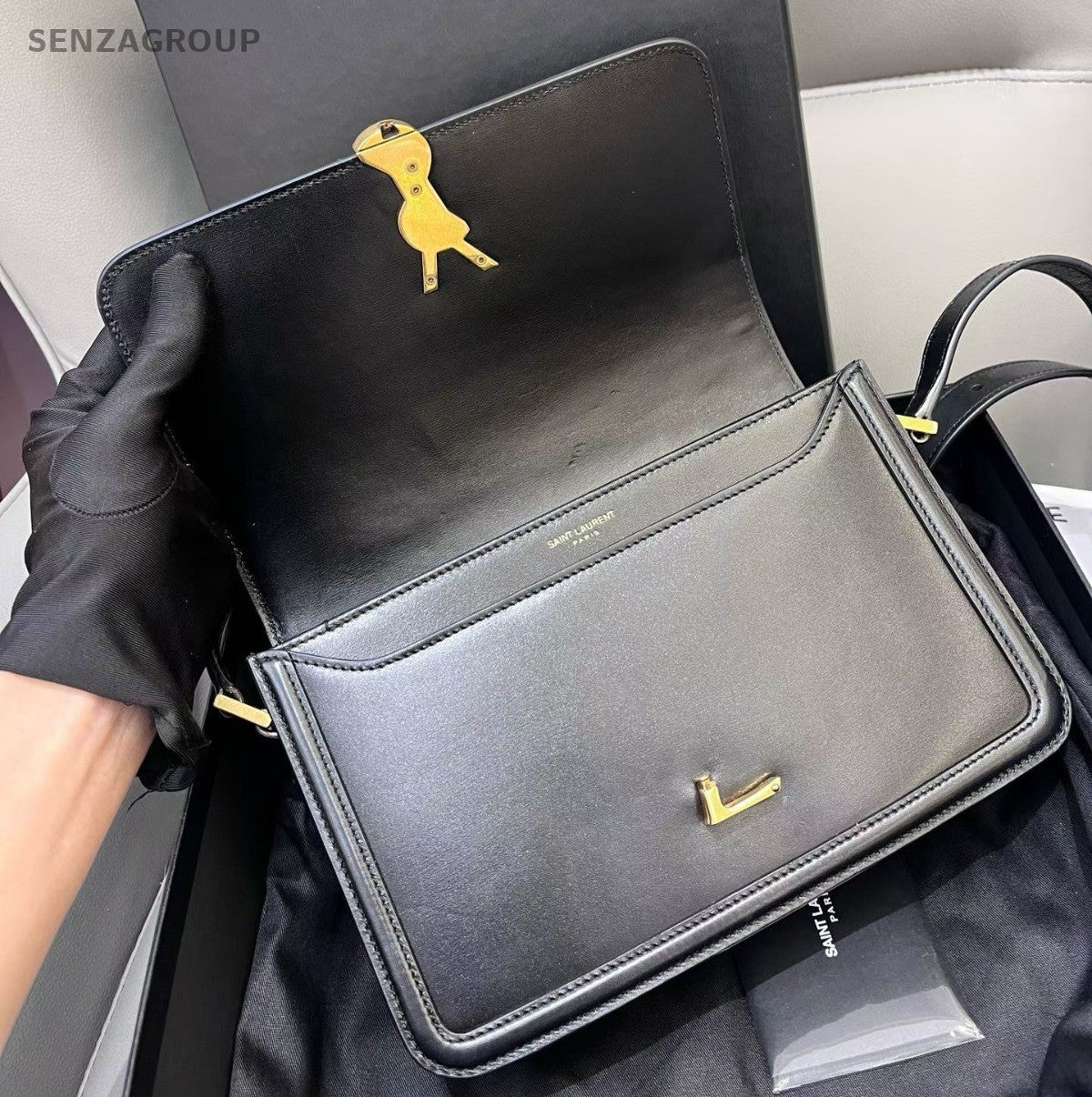 Saint Laurent Solferino 2Way Shoulder Bag Crossbody Black Gold Women Classic
