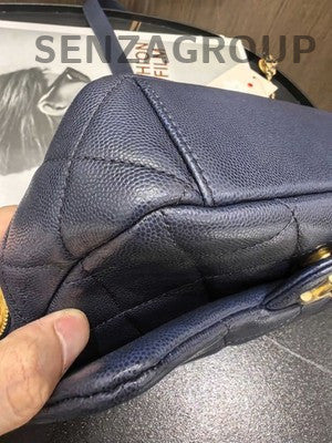 Chanel Quilted Calfskin Blue Gold Chain Shoulder Bag Classic Women
