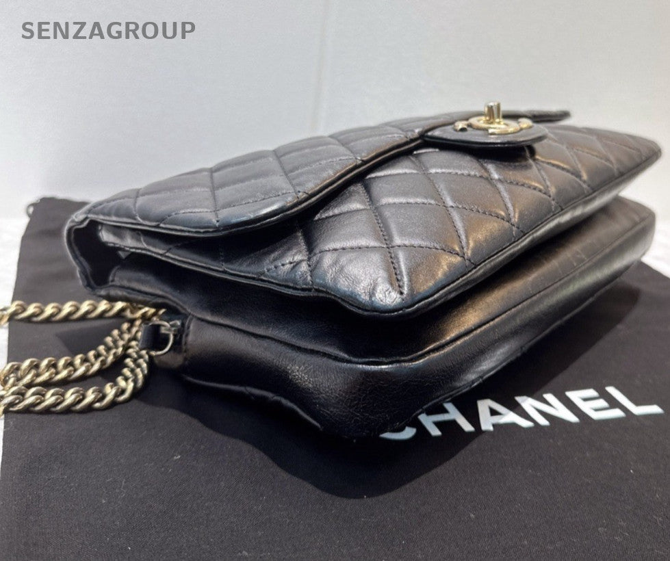 CHANEL Classic Flap Calfskin Chain Shoulder bag Black Gold Women Classic