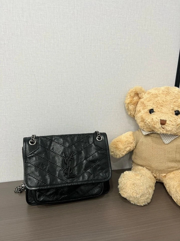 YSL Black Silver Small Niki Shoulder Crossbody Bag For Women