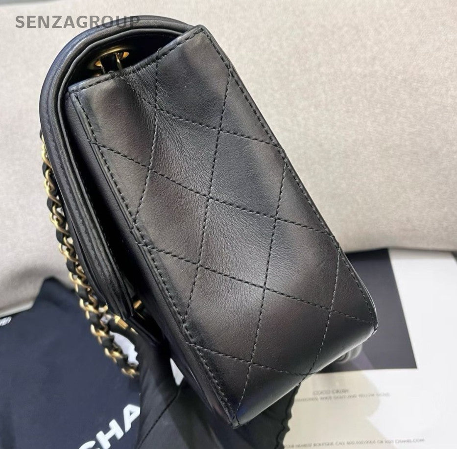 Chanel Classic Flap Chain Diamond Shoulder Bag Black Gold Women Fashion Designer