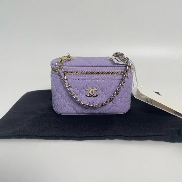 CHANEL 26C Purple Calfskin Leather Box Handbag For Women