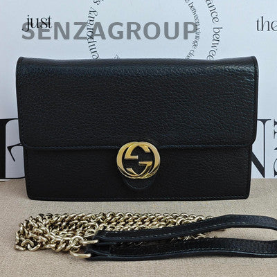 Gucci Black Gold GG Leather WOC Accordion Chain Shoulder Crossbody Bag