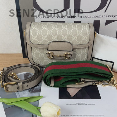 Gucci 1955 Mini Horsebit Shoulder Bag Grey Gold Classic Women's