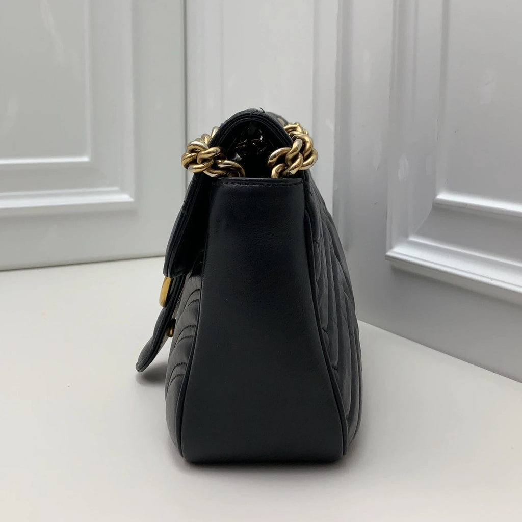 Gucci Marmont26 Chain Shoulder Bag Crossbody Black Gold Women Classic