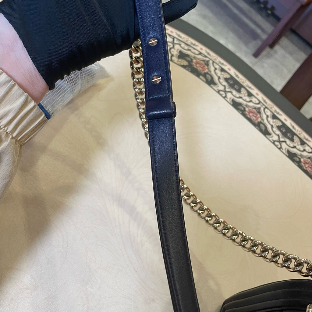 Chanel Leboy MM Lambskin Chain Shoulder Bag Crossbody Blue Gold Women Classic