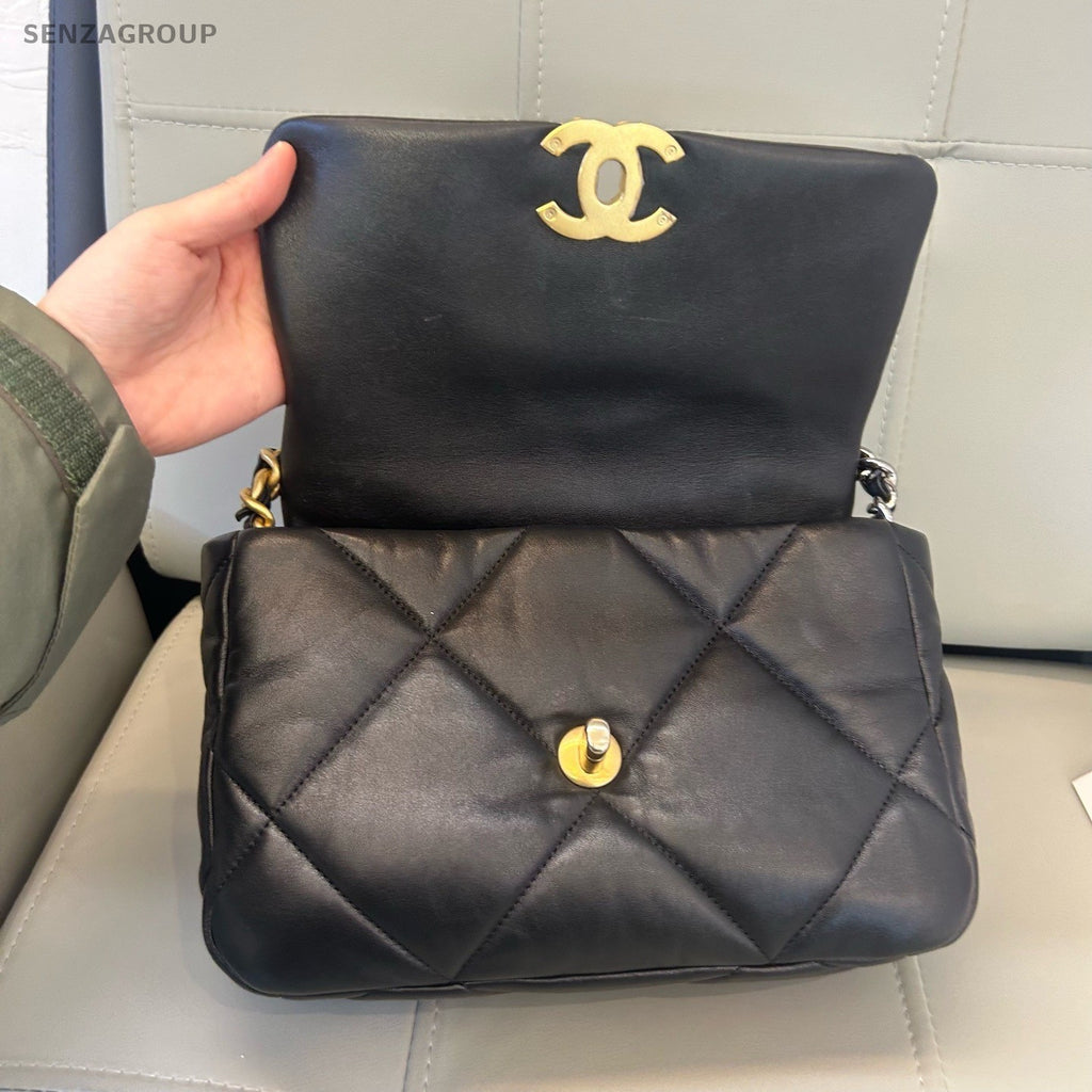 Chanel 19Bag PM Chain Shoulder Bag Black Gold Women Classic Fashion