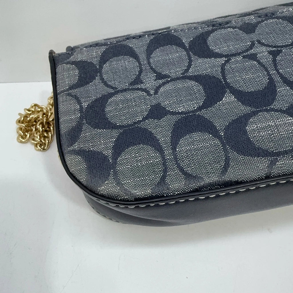 Coach Women's Blue Denim Leather Monogram Saddle Shoulder Crossbody Bag