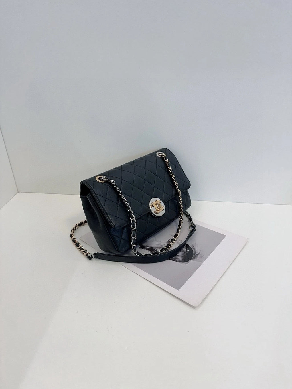 CHANEL Black Leather Quilted Flap Shoulder Bag For Women
