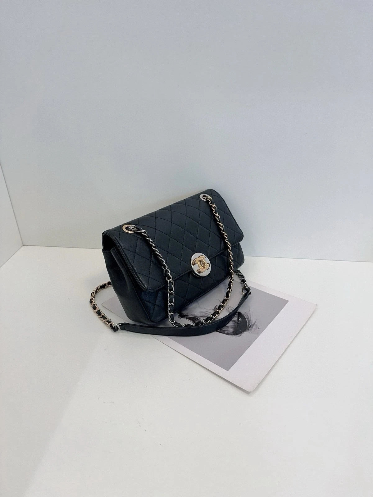 CHANEL Black Leather Quilted Flap Shoulder Bag For Women