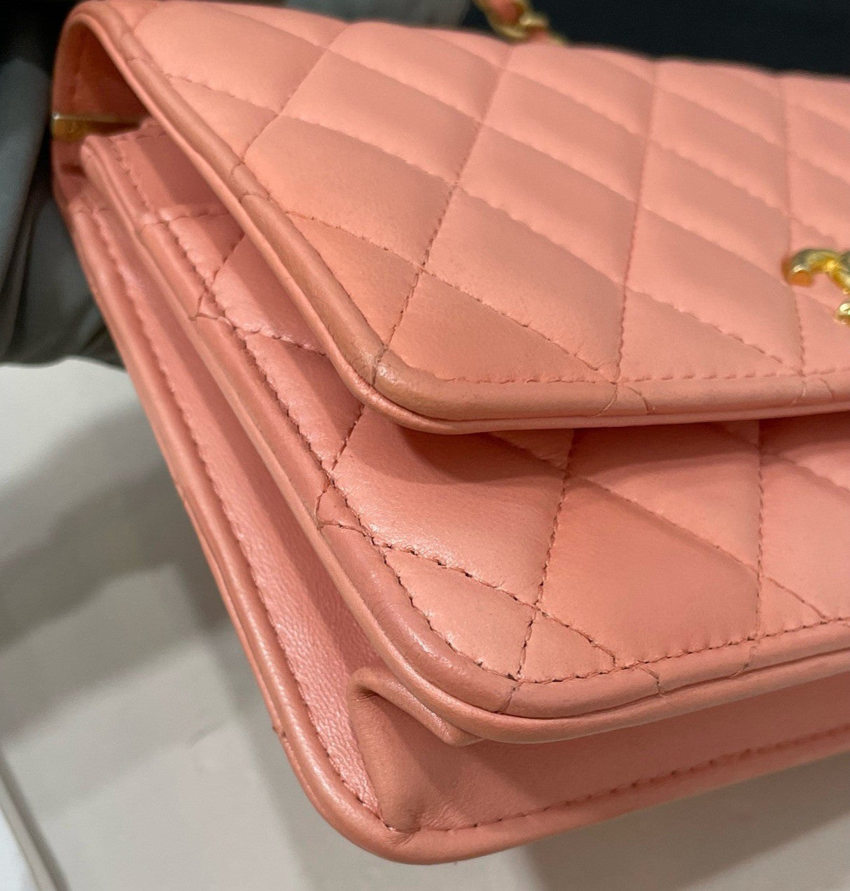 Chanel Chain Lambskin Crossbody Orange Gold Diamond Women Classic