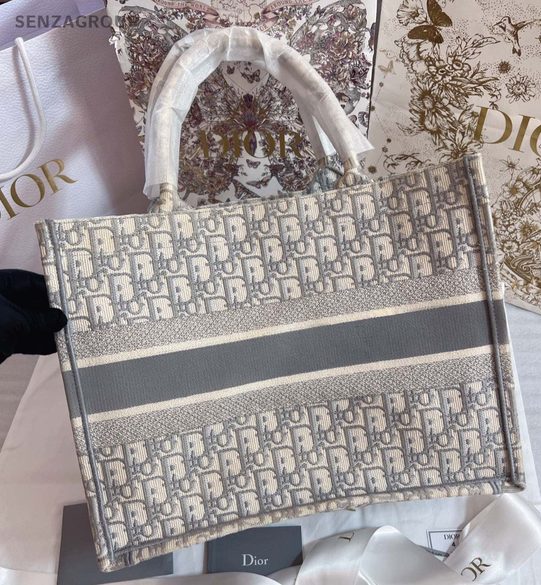 Christian Dior Book Tote MM Oblique Top Handle Bag Gray Women Classic Fashion