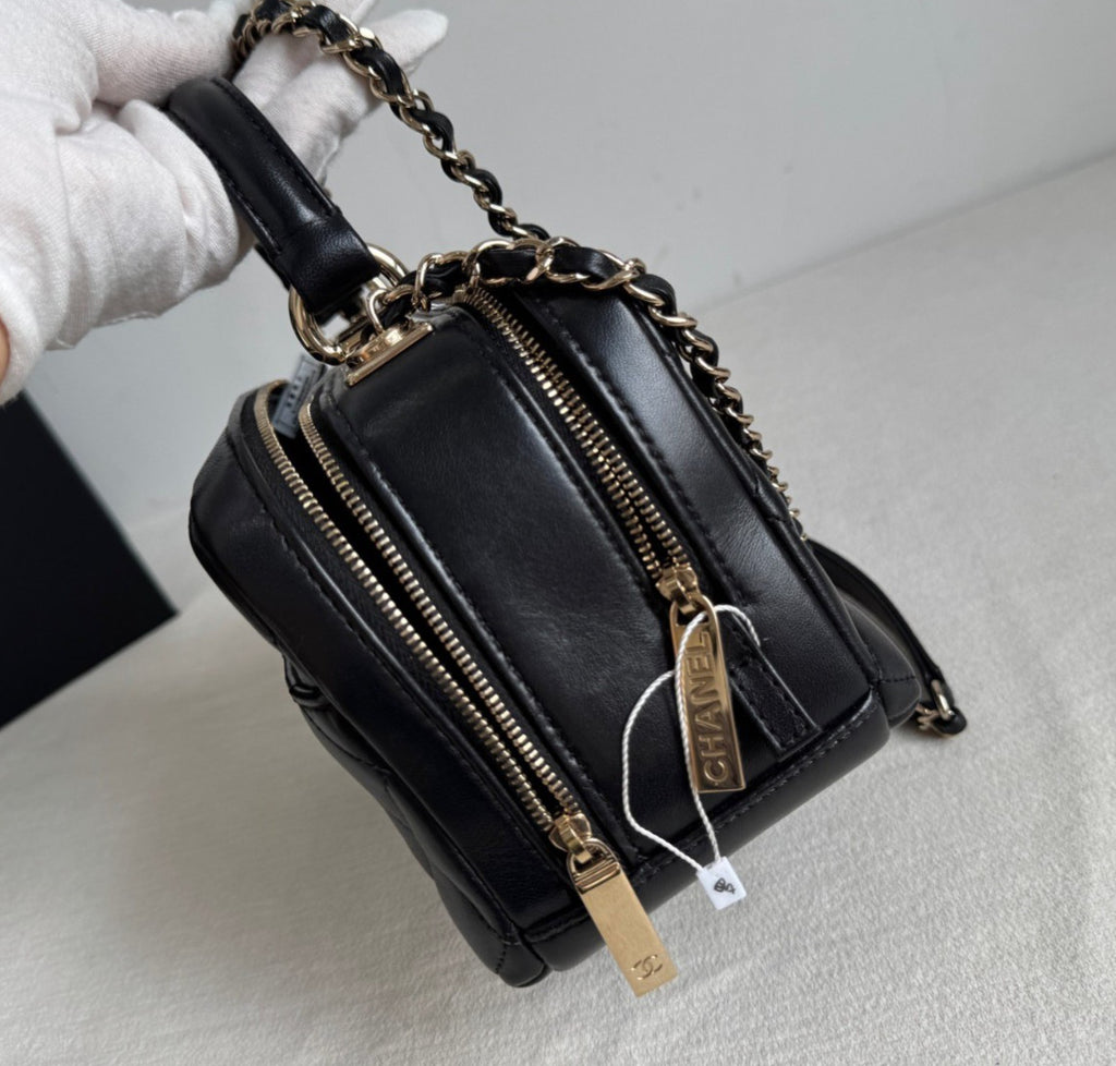 Chanel Camera Case PM Chain Top Handle Crossbody Black Gold Women Classic