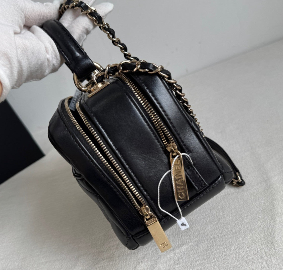 Chanel Camera Case PM Chain Top Handle Crossbody Black Gold Women Classic