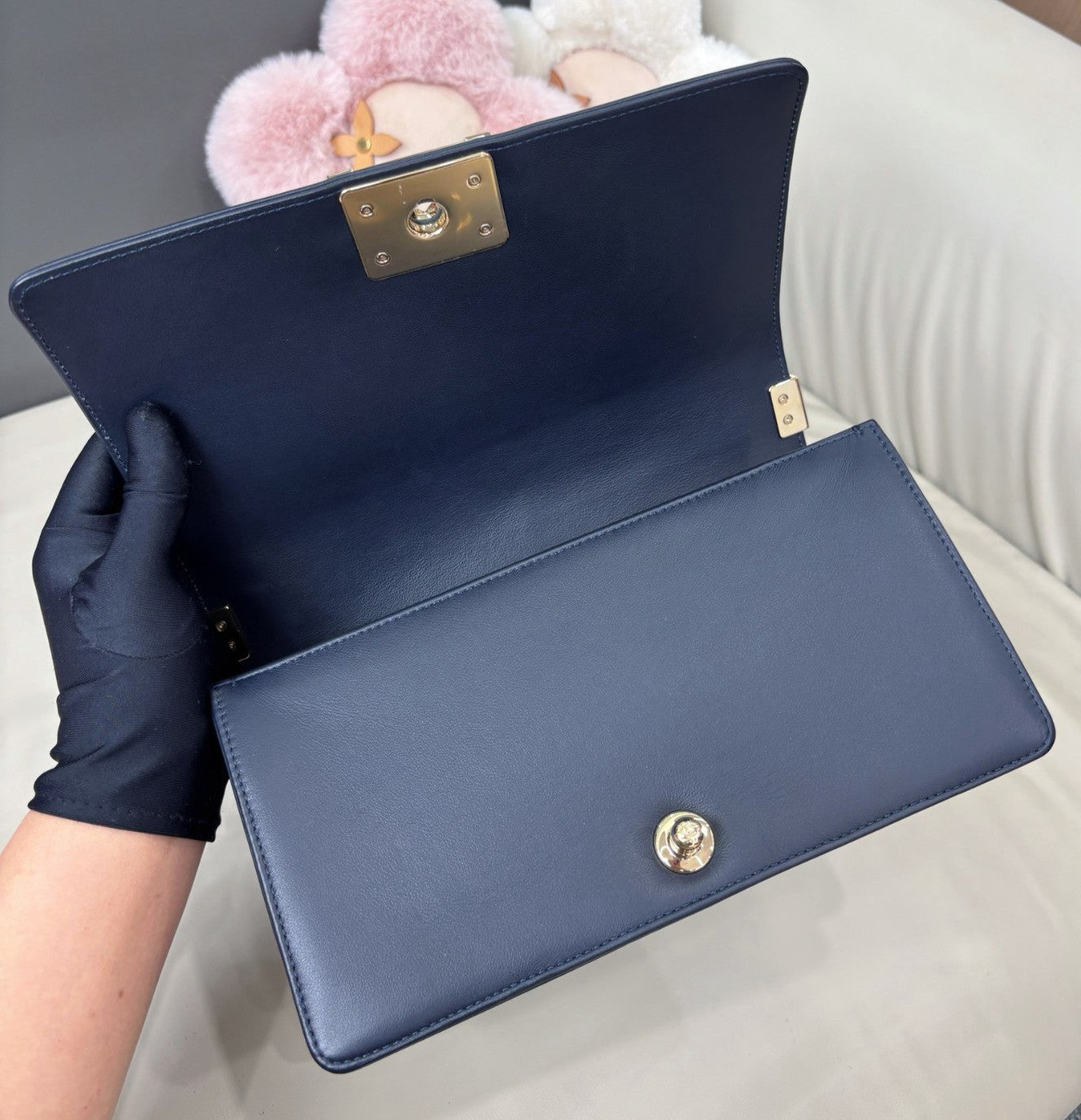 Chanel Leboy MM Chain Shoulder Bag Crossbody Blue Gold Women Classic Fashion