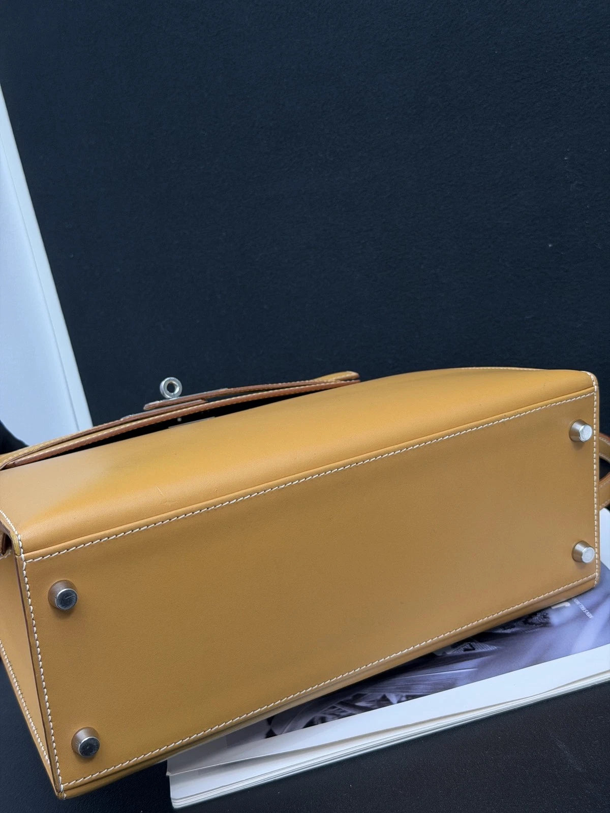 Hermes Kelly28 Top Handle Bag Crossbody Brown Used Women Classic Fashion