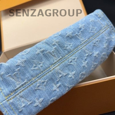 Louis Vuitton Denim Tote Small Blue Gold Handbag Shoulder Bag Classic Women