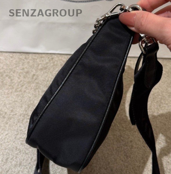 Prada Nylon Hobo Shoulder Bag Crossbody Black Silver Women Classic