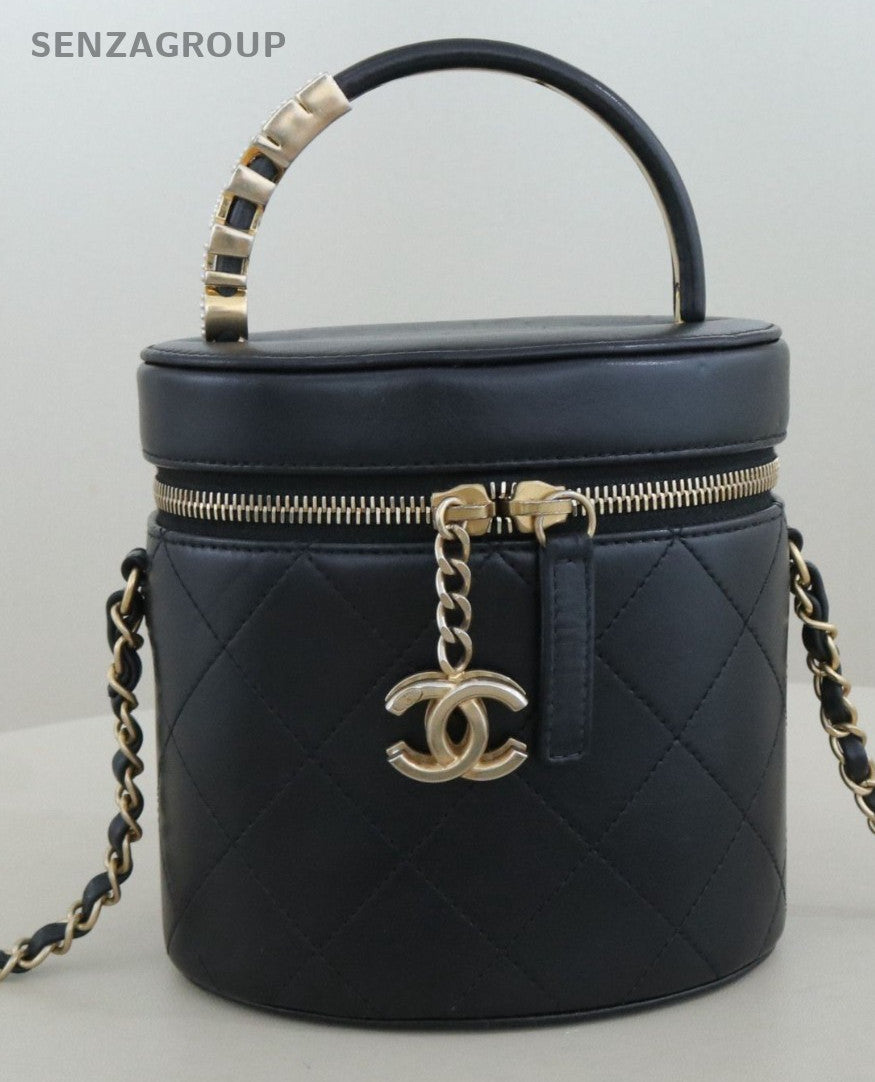 Chanel CC Logo Bucket Chain Shoulder Bag Crossbody Black Gold Used Women Classic