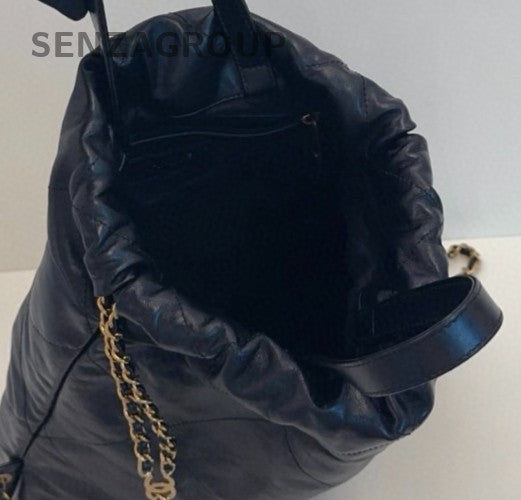 Chanel 22Bag PM Diamond Chain Backpack Black Gold Women Classic