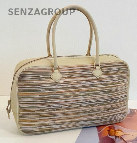 Hermes Plume Beige Top Handle Bag Used Women Classic Designer