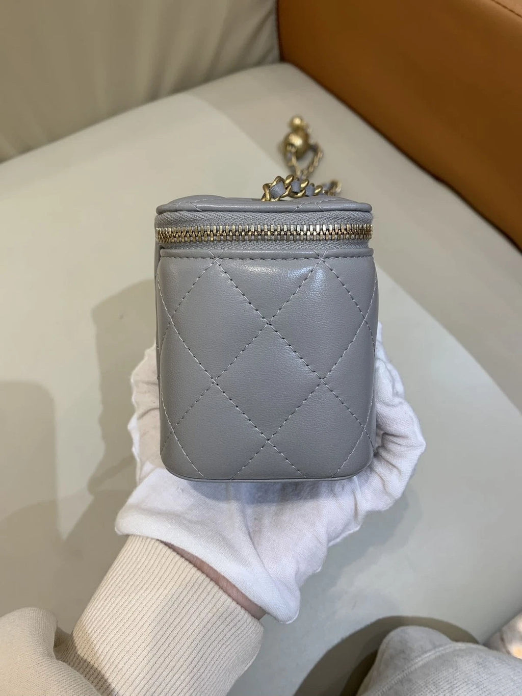CHANEL Light Gray Gold Ball Box Shoulder Bag For Women