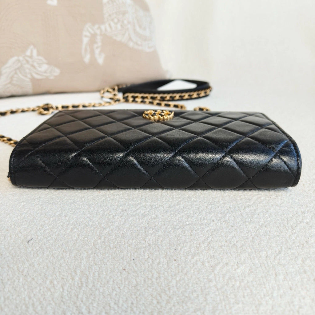 Chanel 19Bag WOC Lambskin Chain Shoulder Crossbody Black Gold Women Classic