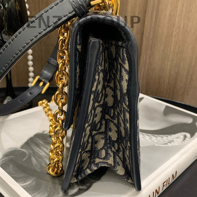 Dior Montaigne 30 Oblique Chain Shoulder Crossbody Bag Black Gold