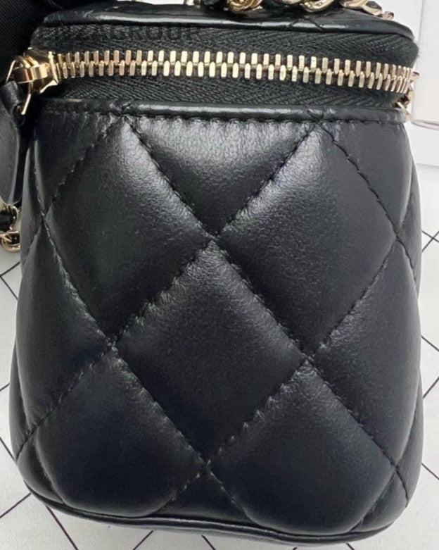 Chanel 24B Lambskin 2Way Top Handle Bag Crossbody Black Gold Women Classic