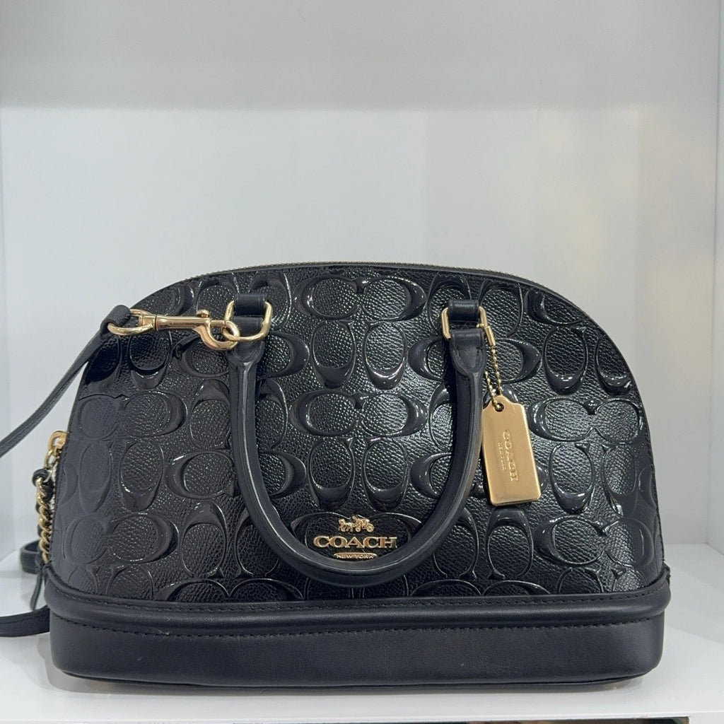 Coach Black Leather Embossed Monogram Crossbody Shoulder Handbag For Women