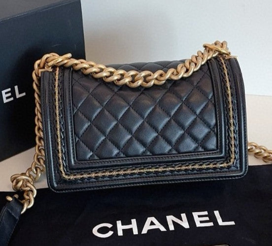 Chanel Leboy PM Chain Shoulder Bag Crossbody Black Gold Women Classic Fashion