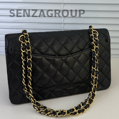 Chanel CF Medium Black Gold Chain Quilted Shoulder Crossbody Bag Women