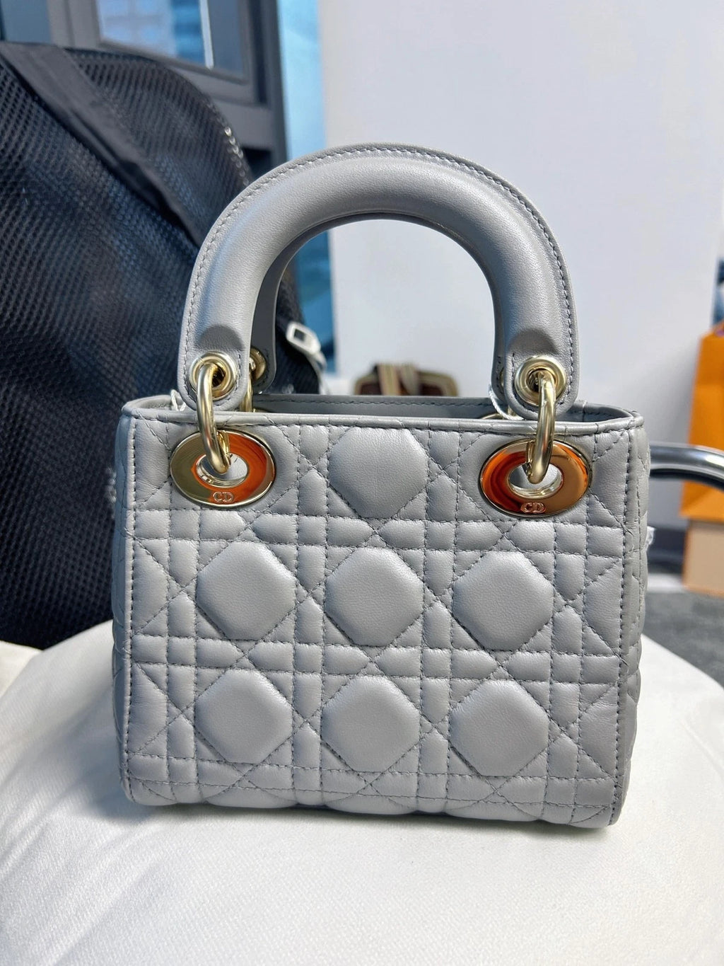 Dior Lady Dior 3-Grid Gray Handbag Shoulder Bag For Women