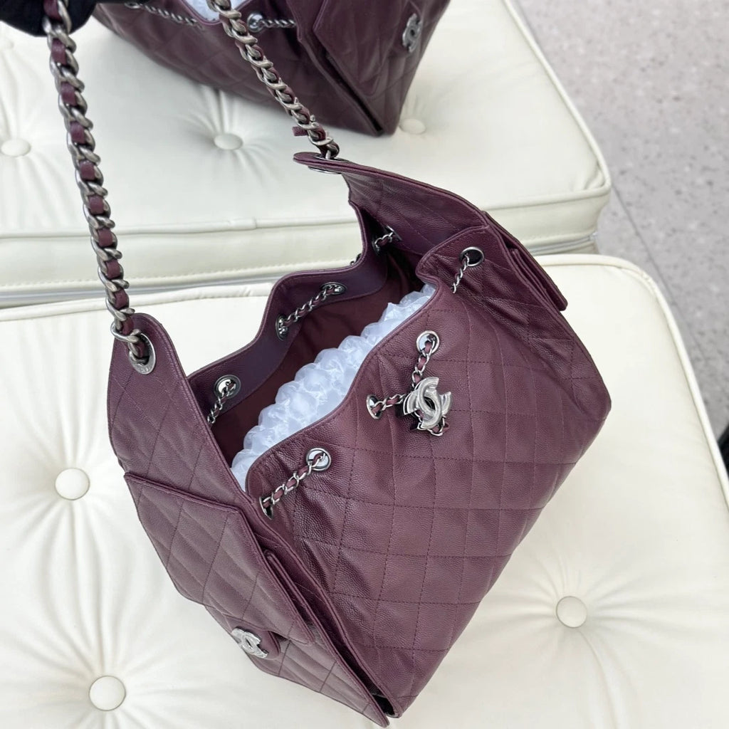 Chanel 25Bag PM Calfskin Shoulder Crossbody Bag Red Silver Women Fashion S