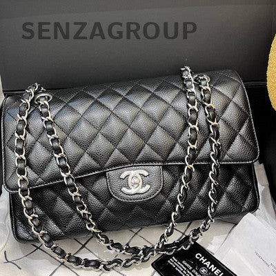 Chanel Classic Flap Medium Black Silver Chain Shoulder Bag Quilted Pattern