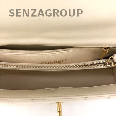 Chanel White Gold V-Pattern Calfskin Handbag Chain Strap Classic Fashion