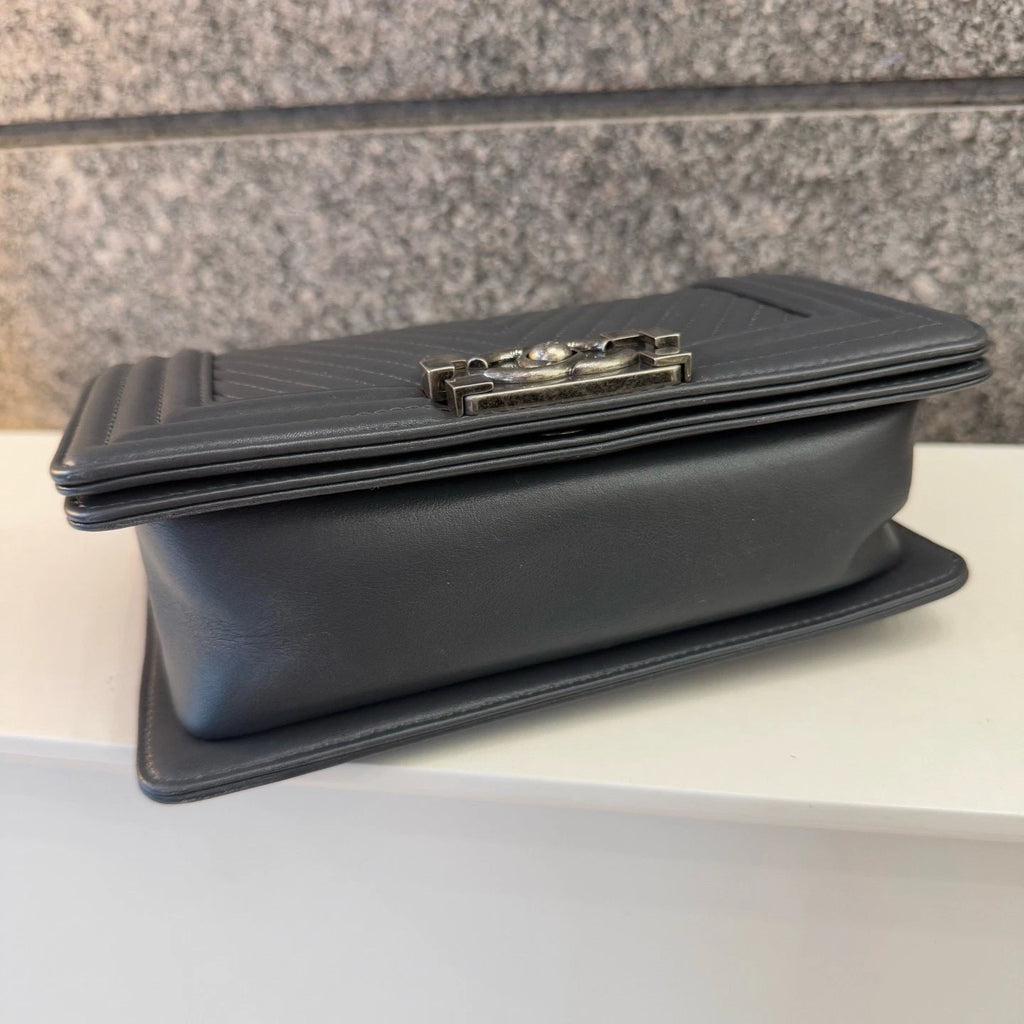 CHANEL Gray Calfskin Chevron LeBoy Small Shoulder Bag For Women