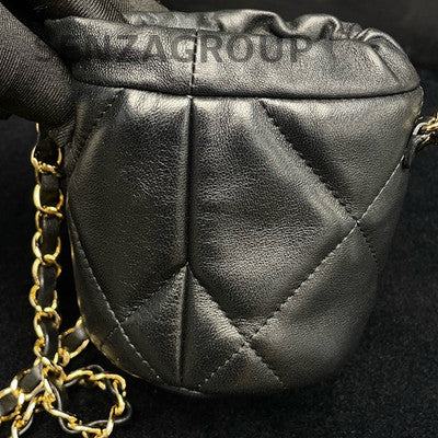 Chanel 21B Black Gold Mini Bucket Bag Lamb Leather Chain Crossbody