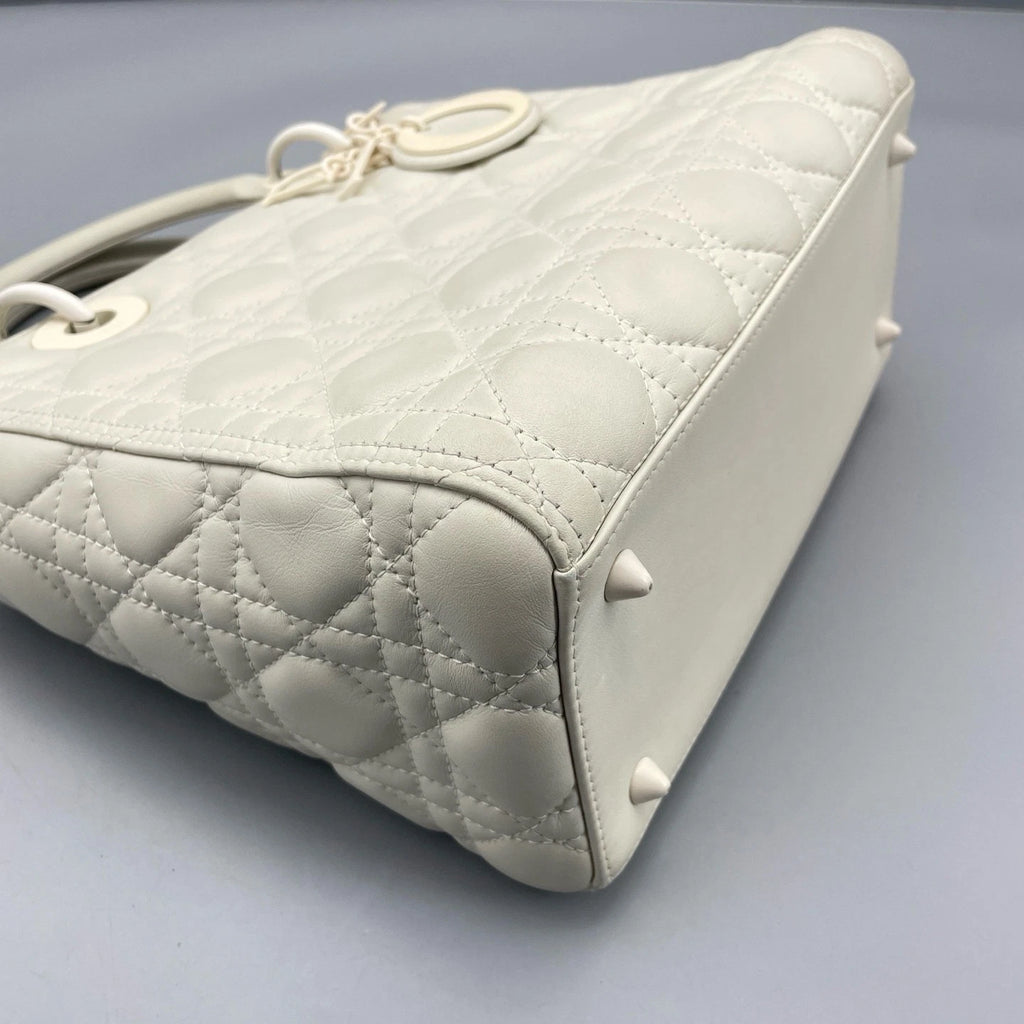 Dior White 5-Grid Lady Dior Top Handle Bag For Women