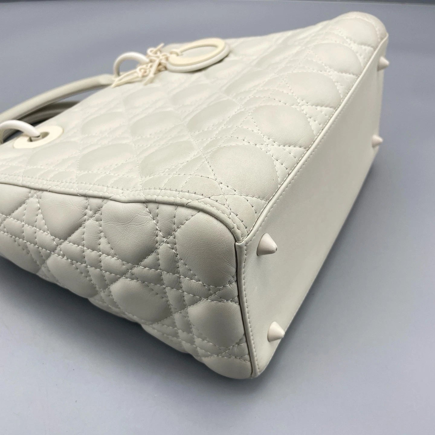 Dior White 5-Grid Lady Dior Top Handle Bag For Women