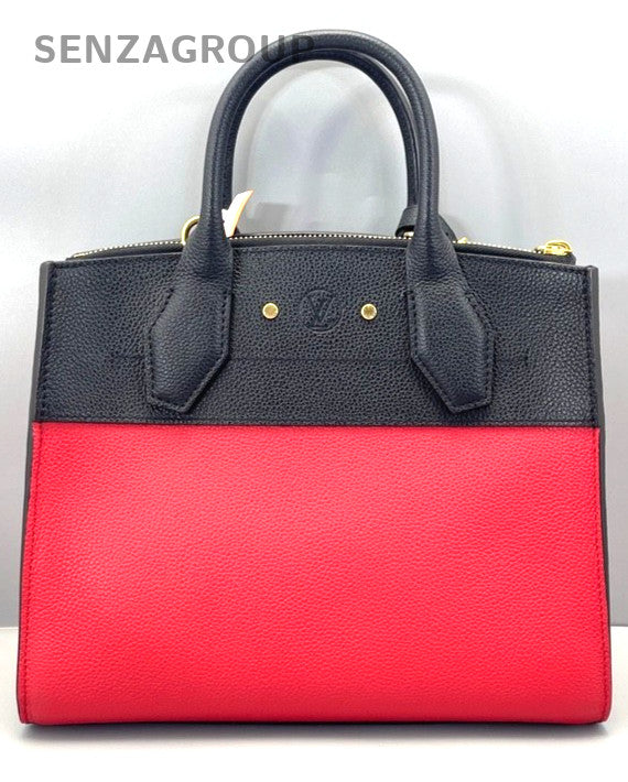 Louis Vuitton City PM Calfskin Top Handle Black Red 2way Handbag Women