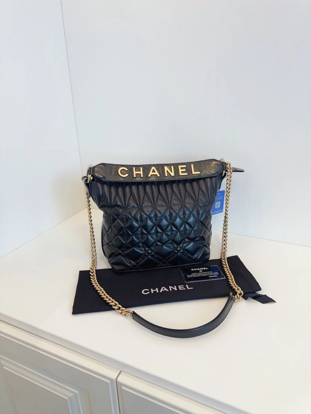 Chanel Oil Wax Leather Shoulder Bag Crossbody Bag Black Women Classic