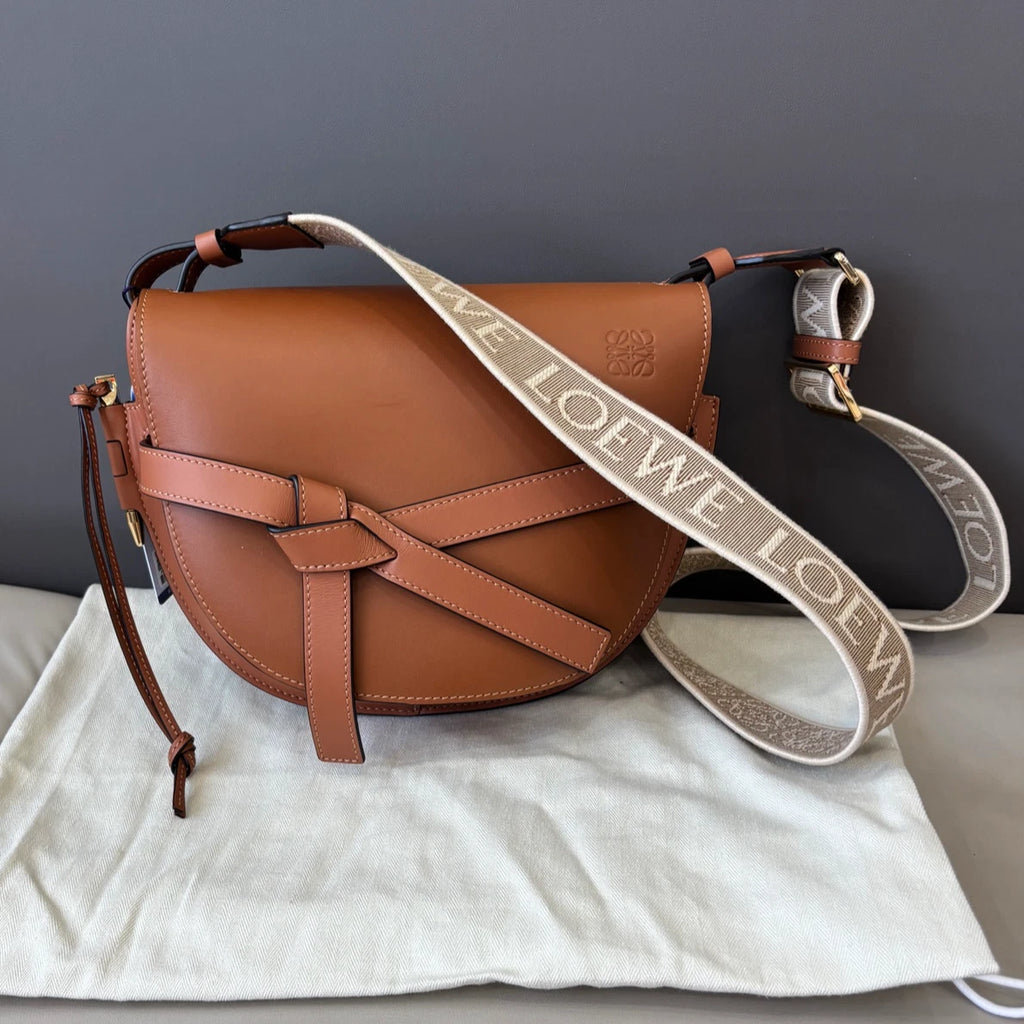 Excellent Loewe Gate PM Brown 2Way Shoulder Bag Crossbody Gold Hardware