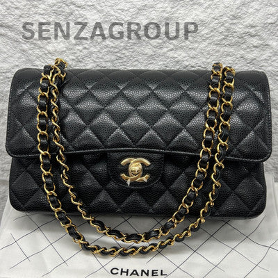 Chanel Black Caviar Classic Flap Medium Chain Shoulder Bag Women