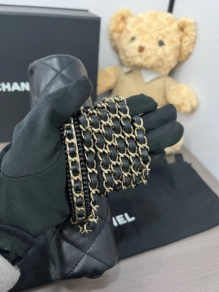 CHANEL Black Gold Classic Flap Top Handle Crossbody Bag For Women