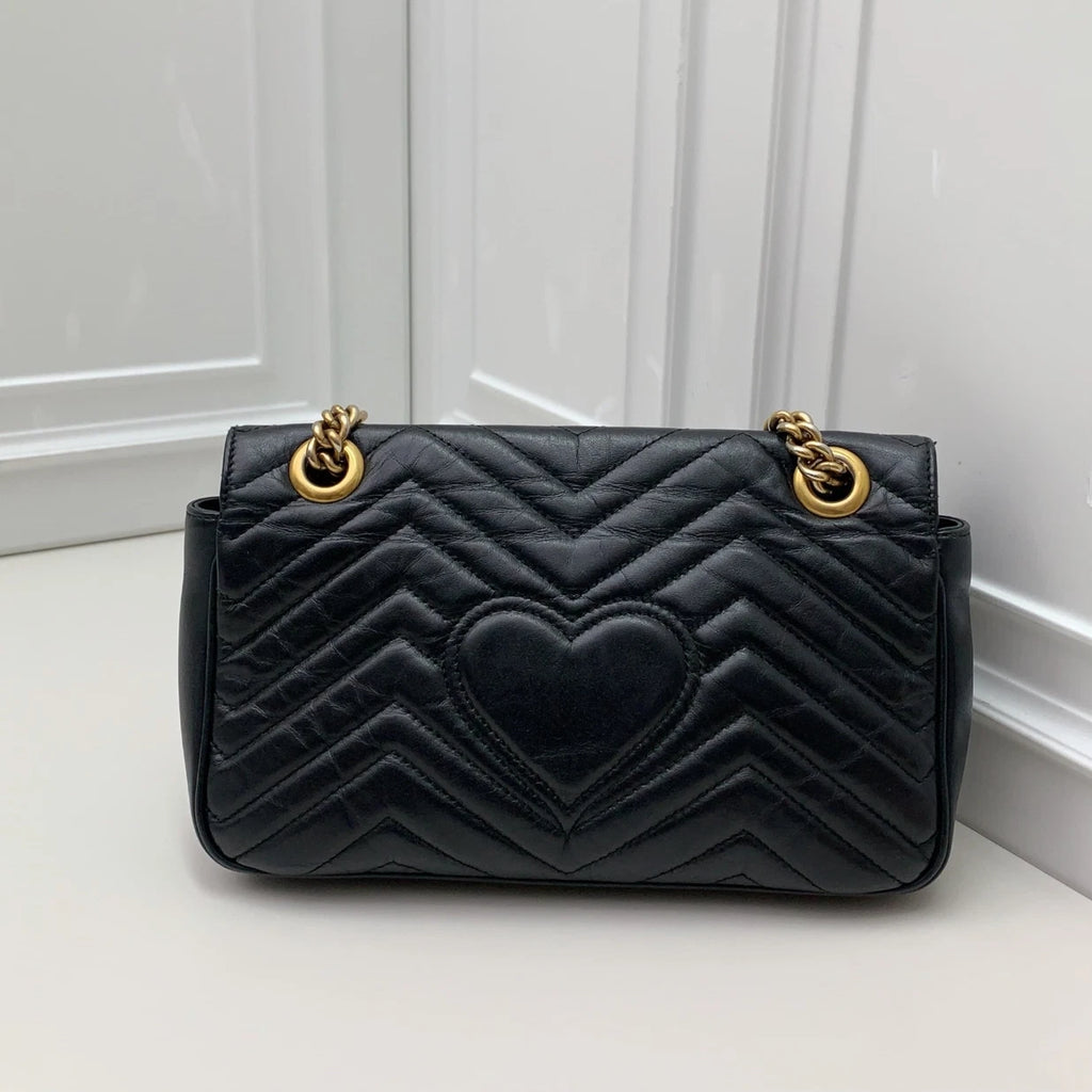 Gucci Marmont26 Chain Shoulder Bag Crossbody Black Gold Women Classic