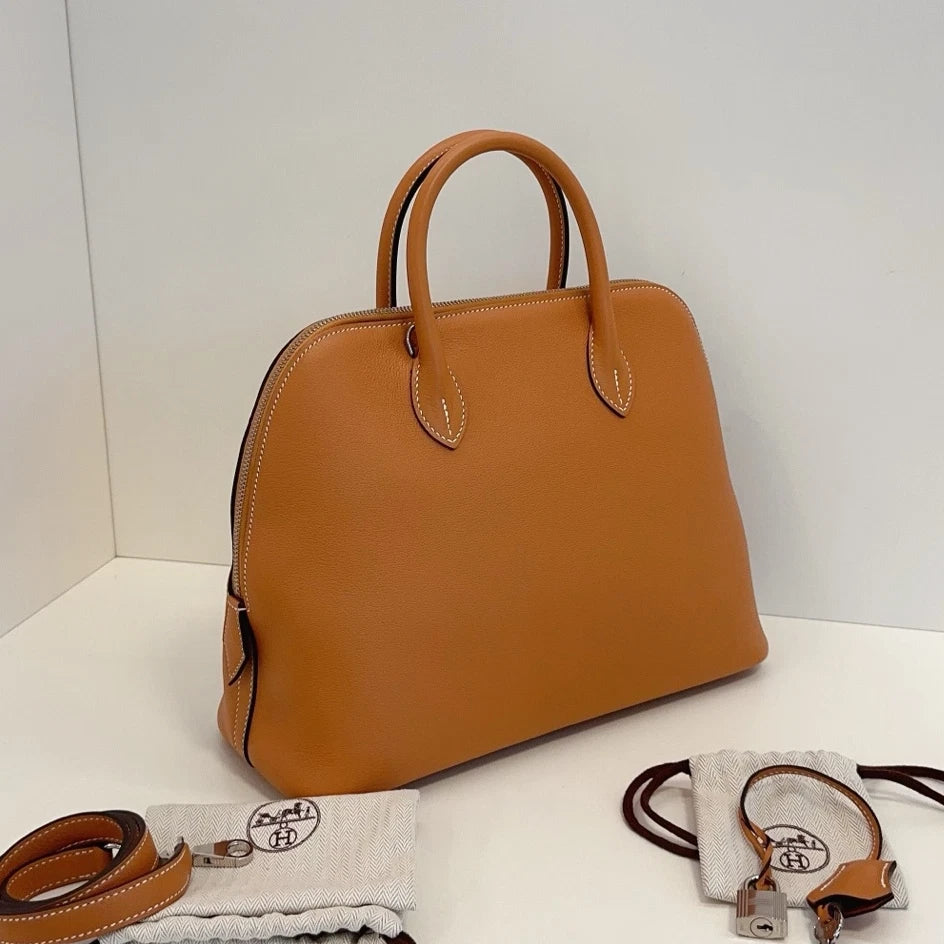 Hermes Bolide Evercolor Top Handle Crossbody Brown Silver Used Women Classic
